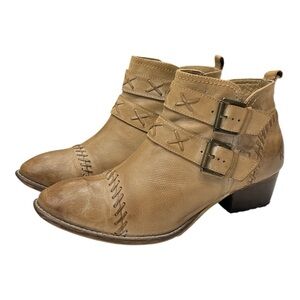 ROAN By Bed Stu Dune Heeled Leather Ankle Booties Distressed Tan 10